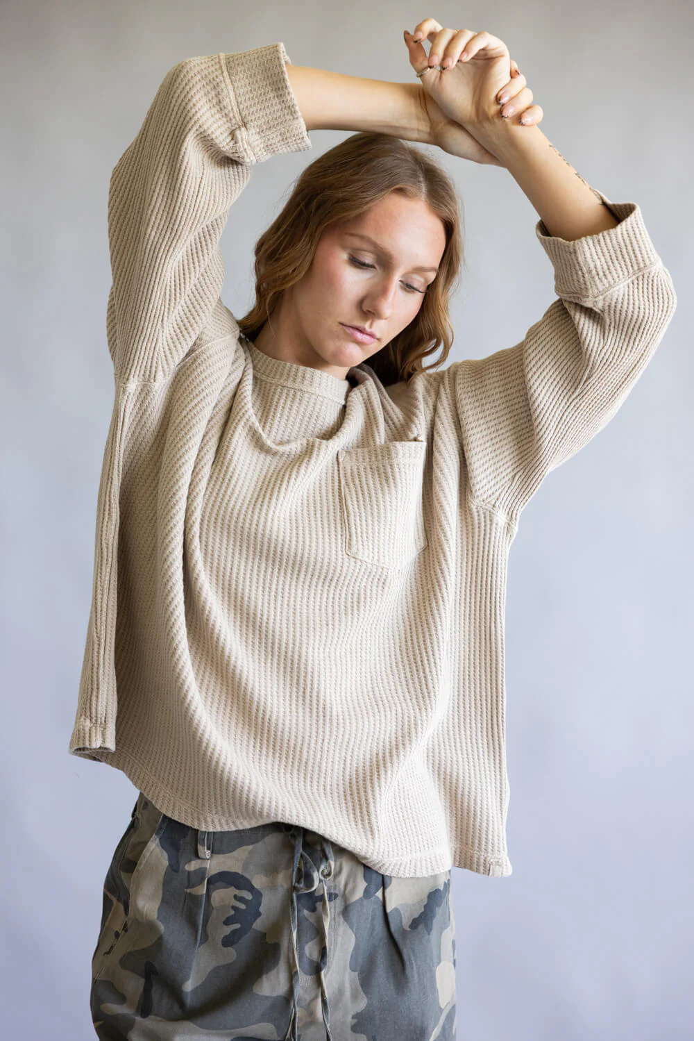 Free People Dawson Pocket Thermal Top for Women in Smooth Stone | OB2413239-1020-SMOOTHESTONE - Image 5