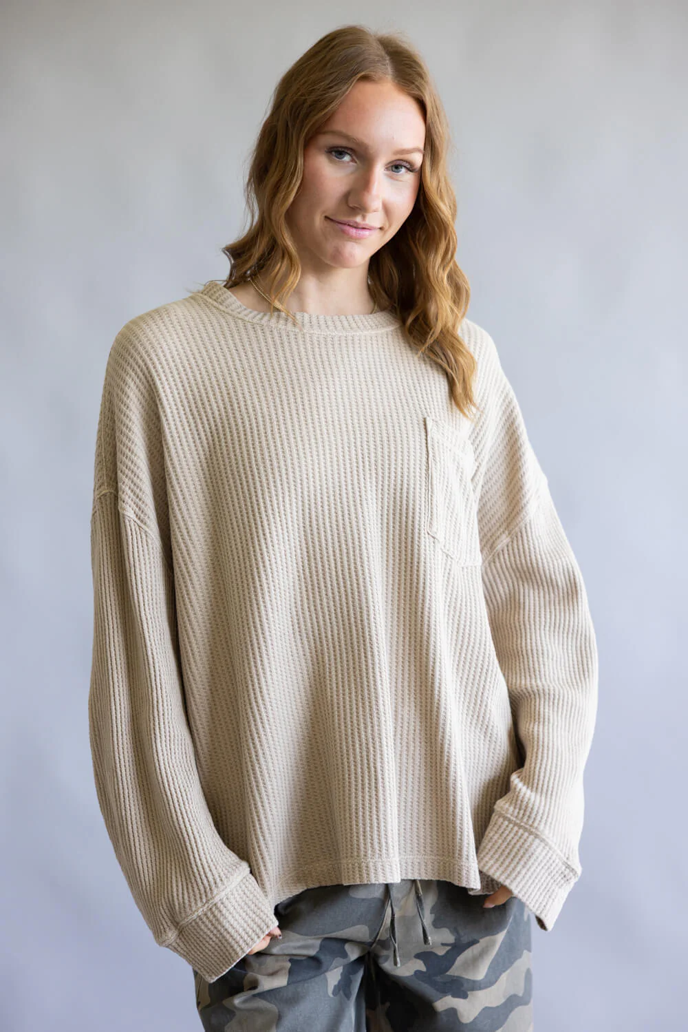 Free People Dawson Pocket Thermal Top for Women in Smooth Stone | OB2413239-1020-SMOOTHESTONE - Image 6