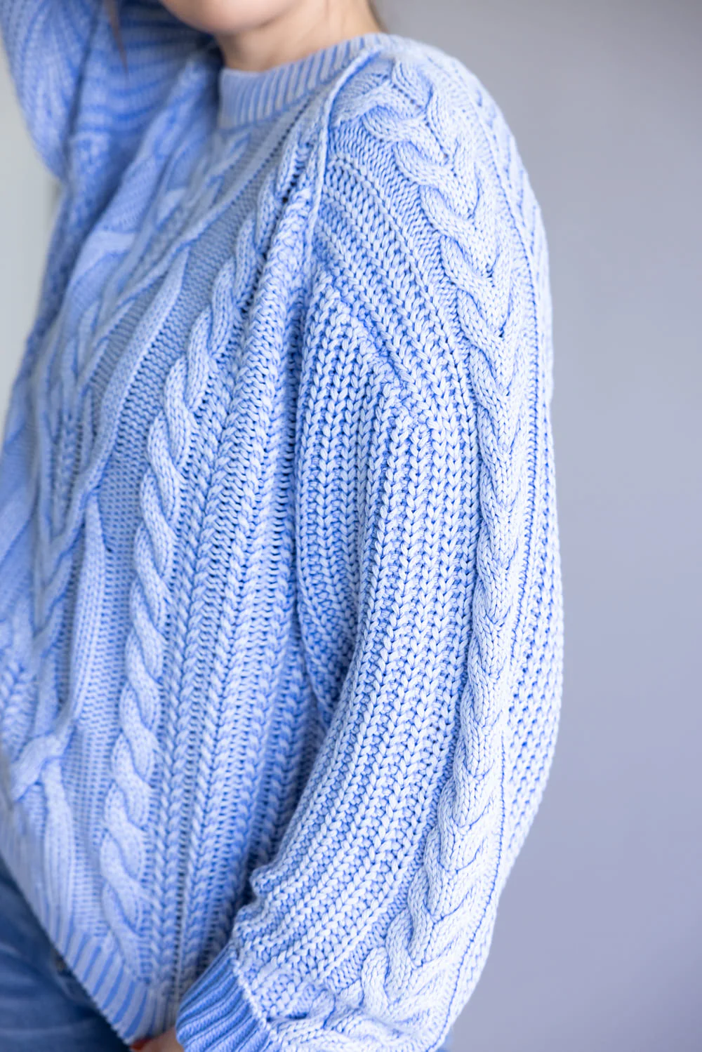 Free People Frankie Cable Sweater for Women in Della Robbia Blue | OB1790202-4021-DELLAROBBIABLUE - Image 3