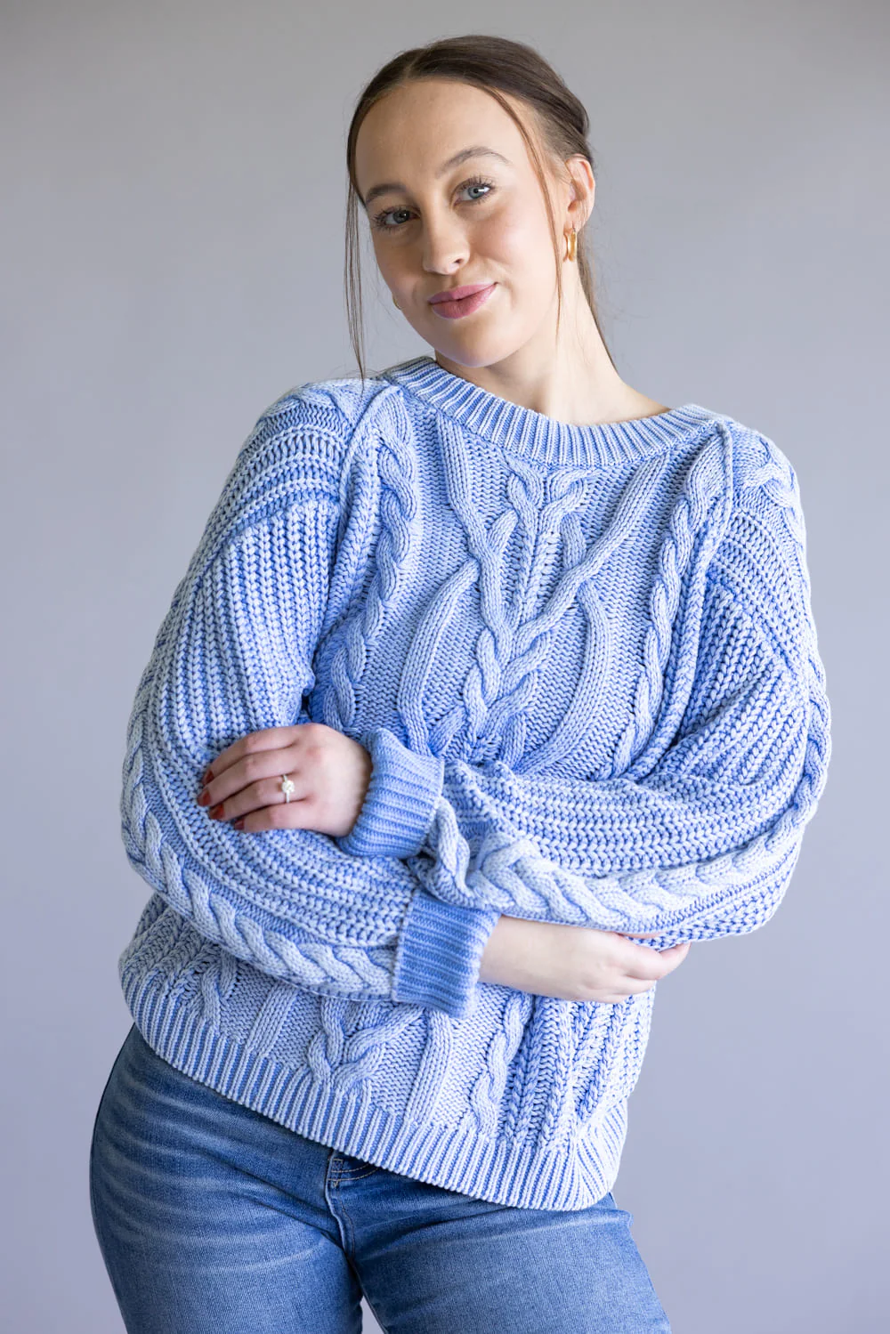 Free People Frankie Cable Sweater for Women in Della Robbia Blue | OB1790202-4021-DELLAROBBIABLUE - Image 5