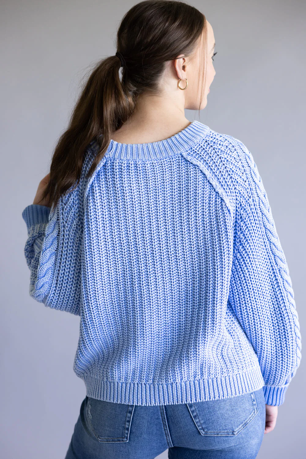 Free People Frankie Cable Sweater for Women in Della Robbia Blue | OB1790202-4021-DELLAROBBIABLUE - Image 7