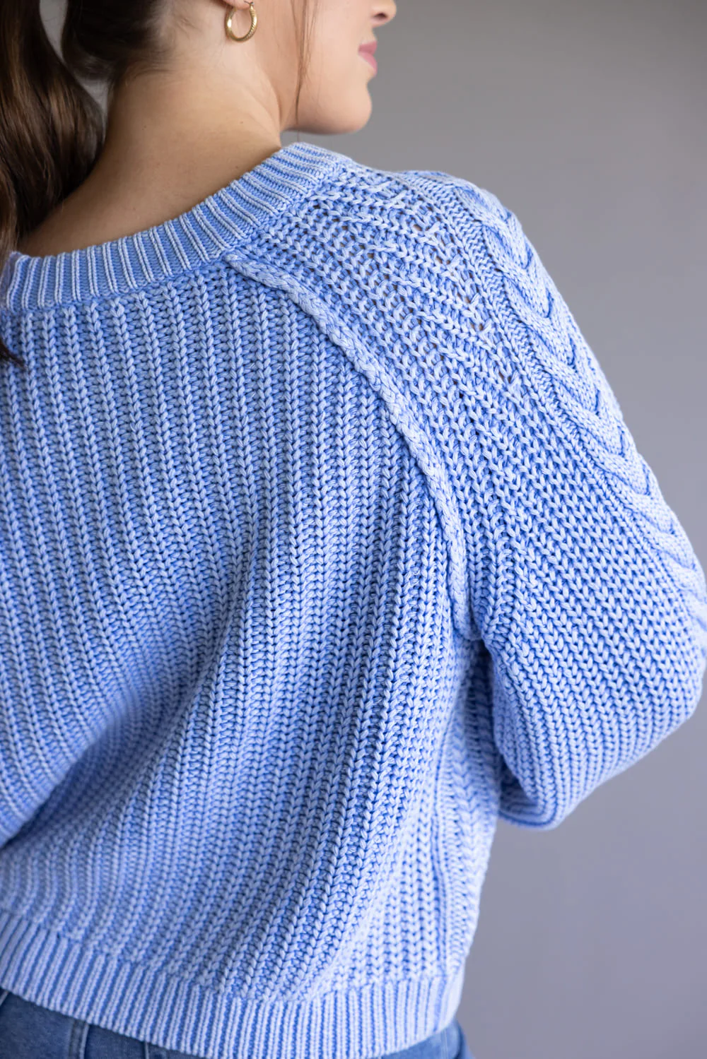 Free People Frankie Cable Sweater for Women in Della Robbia Blue | OB1790202-4021-DELLAROBBIABLUE - Image 8