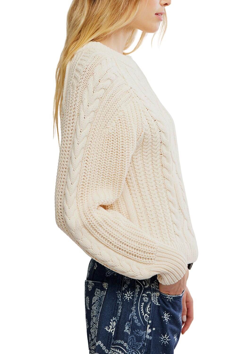 Free People Frankie Cable Sweater for Women in Buttercream | OB1790202-1124-BUTTERCREAM - Image 6