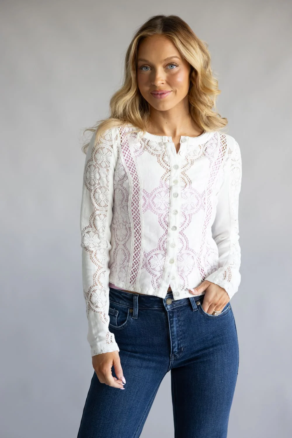 Free People Jae Sheer Lace Knit Top for Women in Sugar Swizzle | OB2315359-1103-SUGARSWIZZLE - Image 2