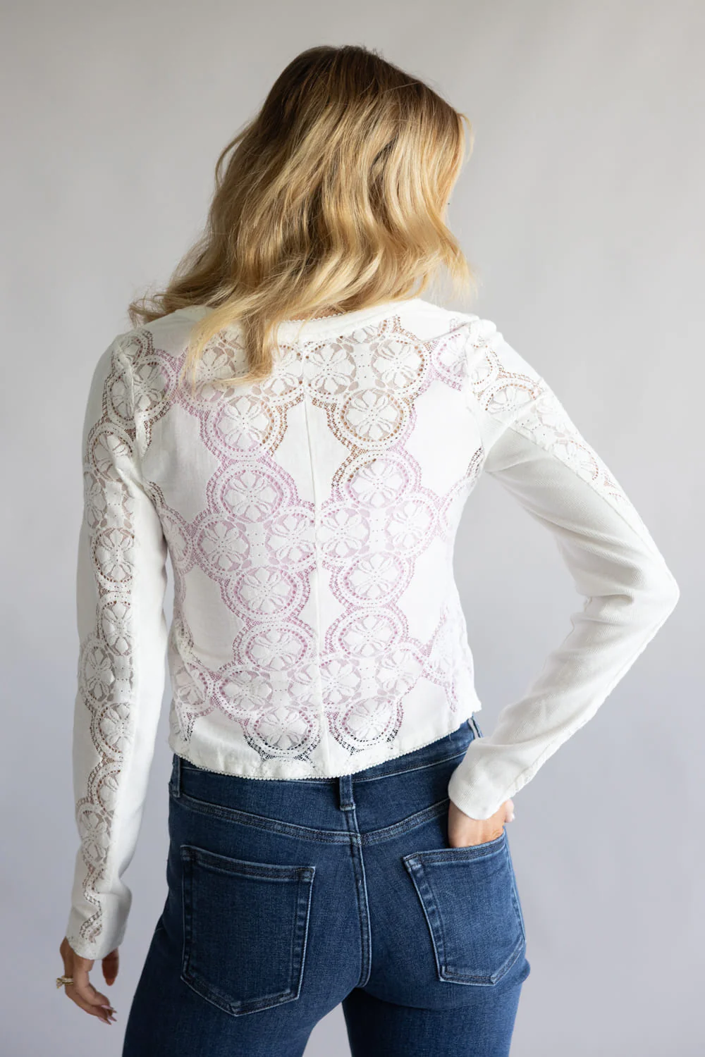 Free People Jae Sheer Lace Knit Top for Women in Sugar Swizzle | OB2315359-1103-SUGARSWIZZLE - Image 4