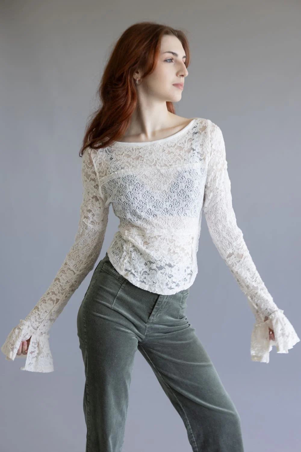 Free People Lace Bell Sleeve Sheer Cotton Blend Top for Women in Clean Ivory | OB2291557-1103-SUGARSWIZZLE - Image 5