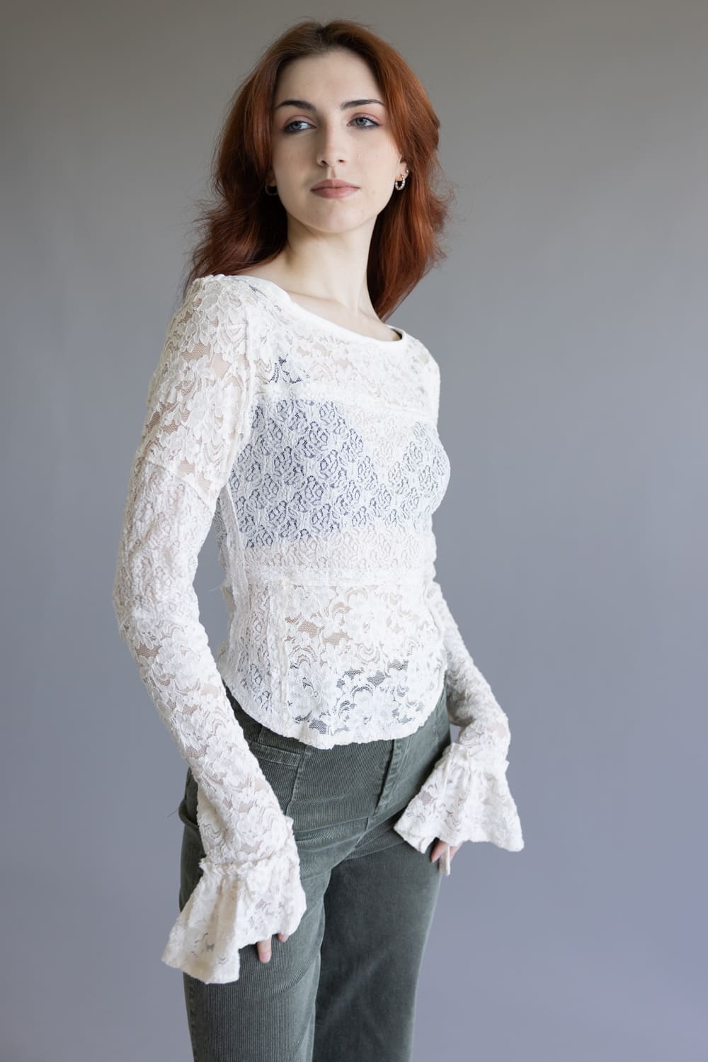 Free People Lace Bell Sleeve Sheer Cotton Blend Top for Women in Clean Ivory | OB2291557-1103-SUGARSWIZZLE - Image 6