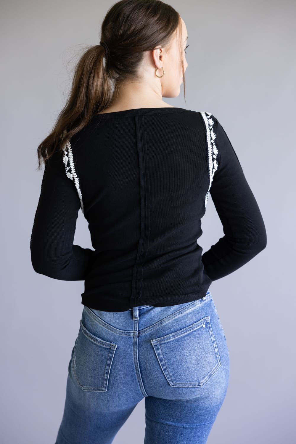 Free People Lost Love Long Sleeve Top for Women in Black | OB2113706-0098-BLACKCOMBO - Image 2