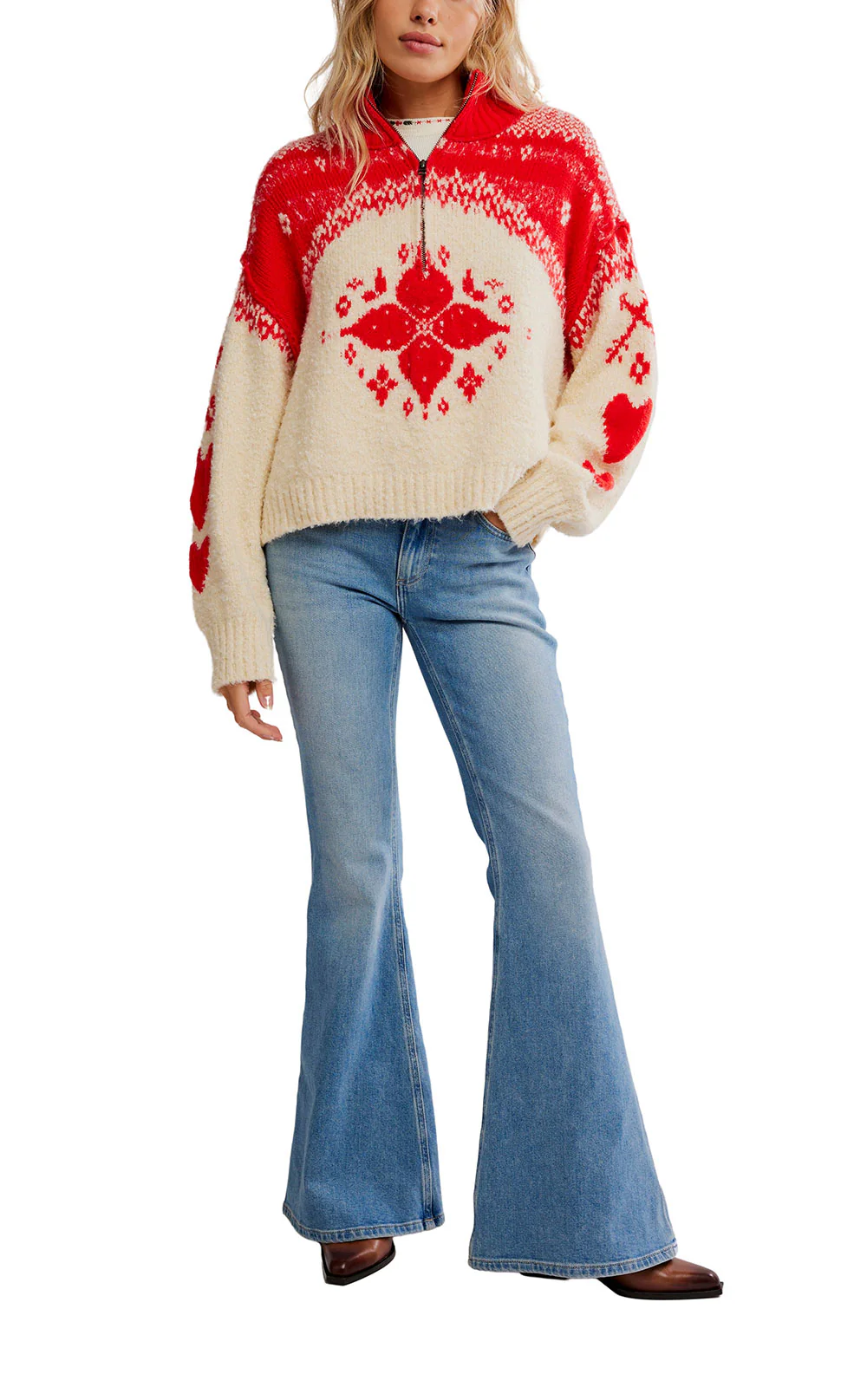 Free People Mythical Knit Sweater for Women in Vanilla Scarlet Combo | OB2368207-1103-VANILLASCARLETCOMBO - Image 4