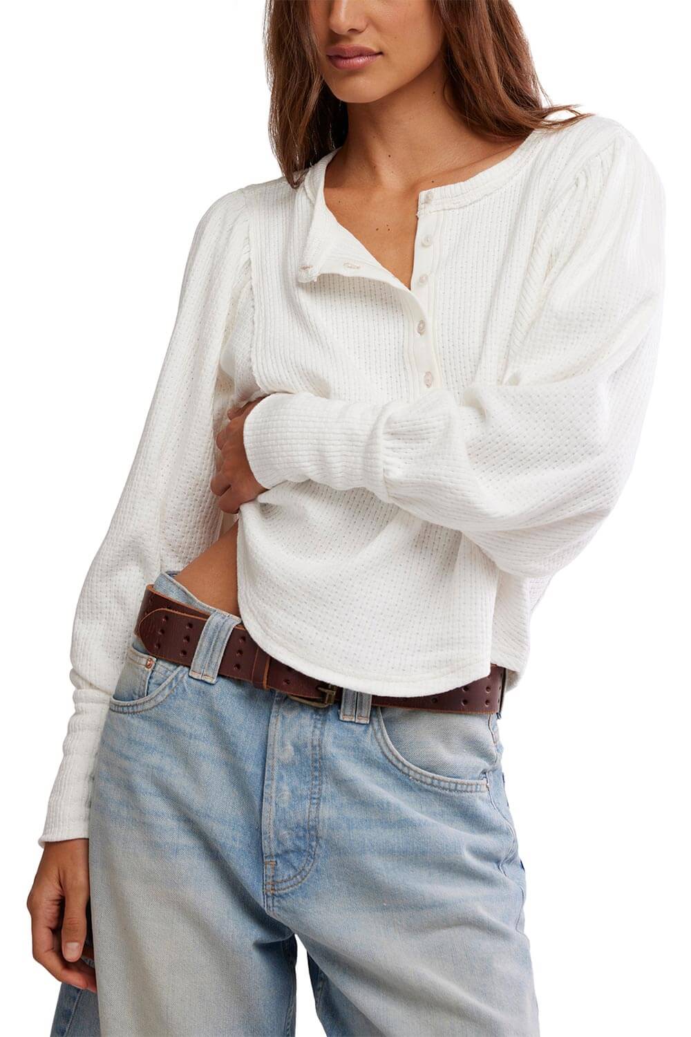 Free People We The Free Quinn Thermal Shirt for Women in Ivory | OB2368119-1103-IVORY - Image 4