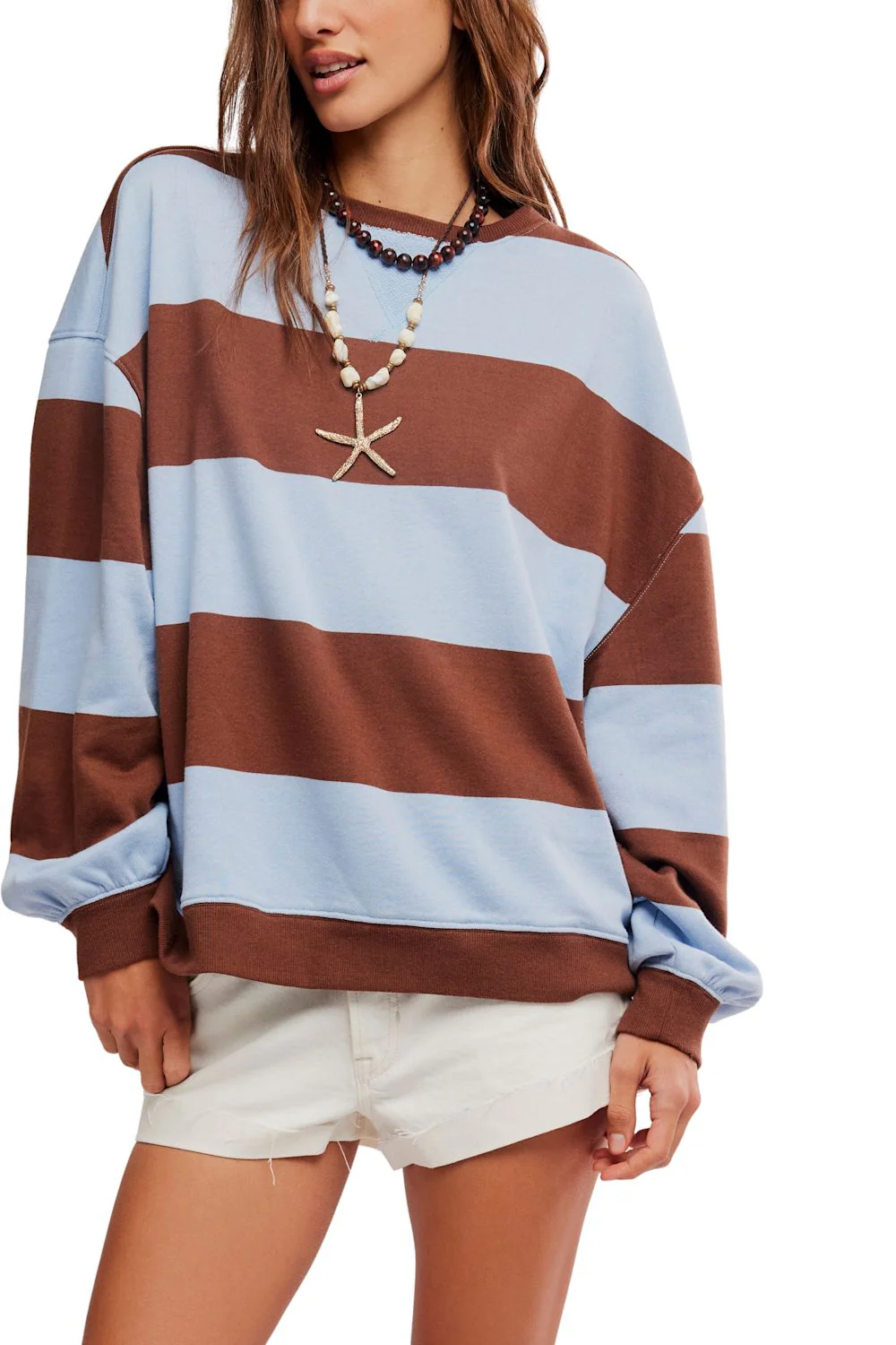 Free People We The Free Striped Oversized Crewneck for Women in Periwinkle Combo | OB2381604-5413-PERIWINKLECOMBO - Image 2