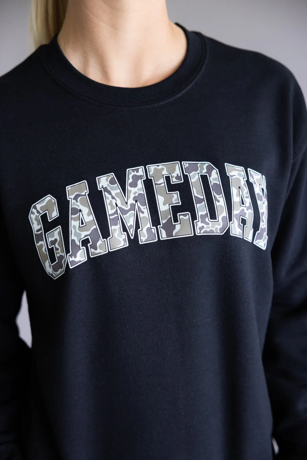 Gameday Camo Sweatshirt for Women in Black  | CREW-GAMEDAY-BLACK - Image 3