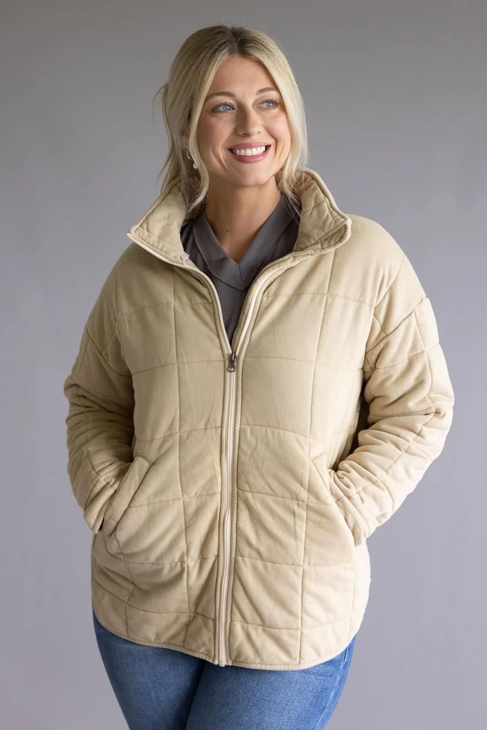 Garment Washed Quilted Jacket for Women in Beige | KDC-JKT-18-BGE - Image 3