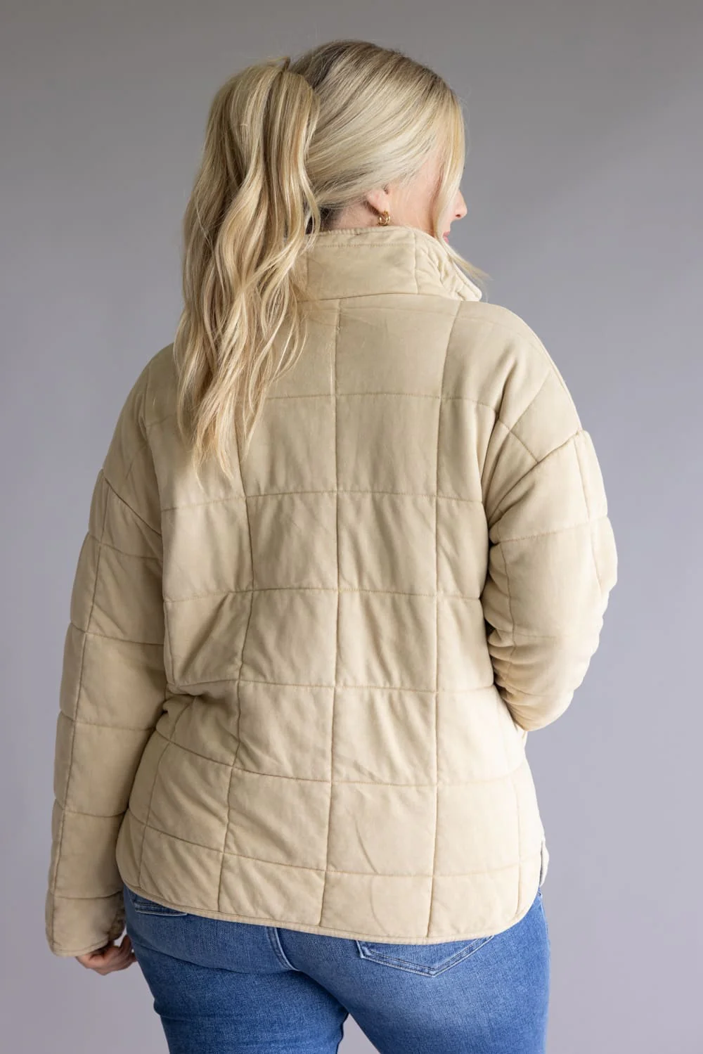 Garment Washed Quilted Jacket for Women in Beige | KDC-JKT-18-BGE - Image 4