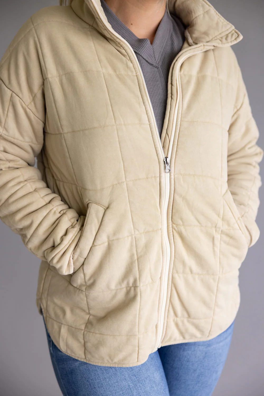 Garment Washed Quilted Jacket for Women in Beige | KDC-JKT-18-BGE - Image 5