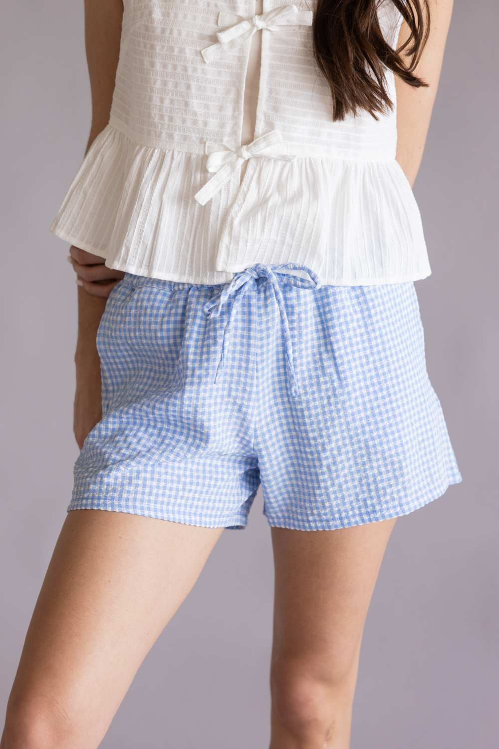 Gingham Boxer Shorts for Women in Blue | DZ25A957-BLUE - Image 4