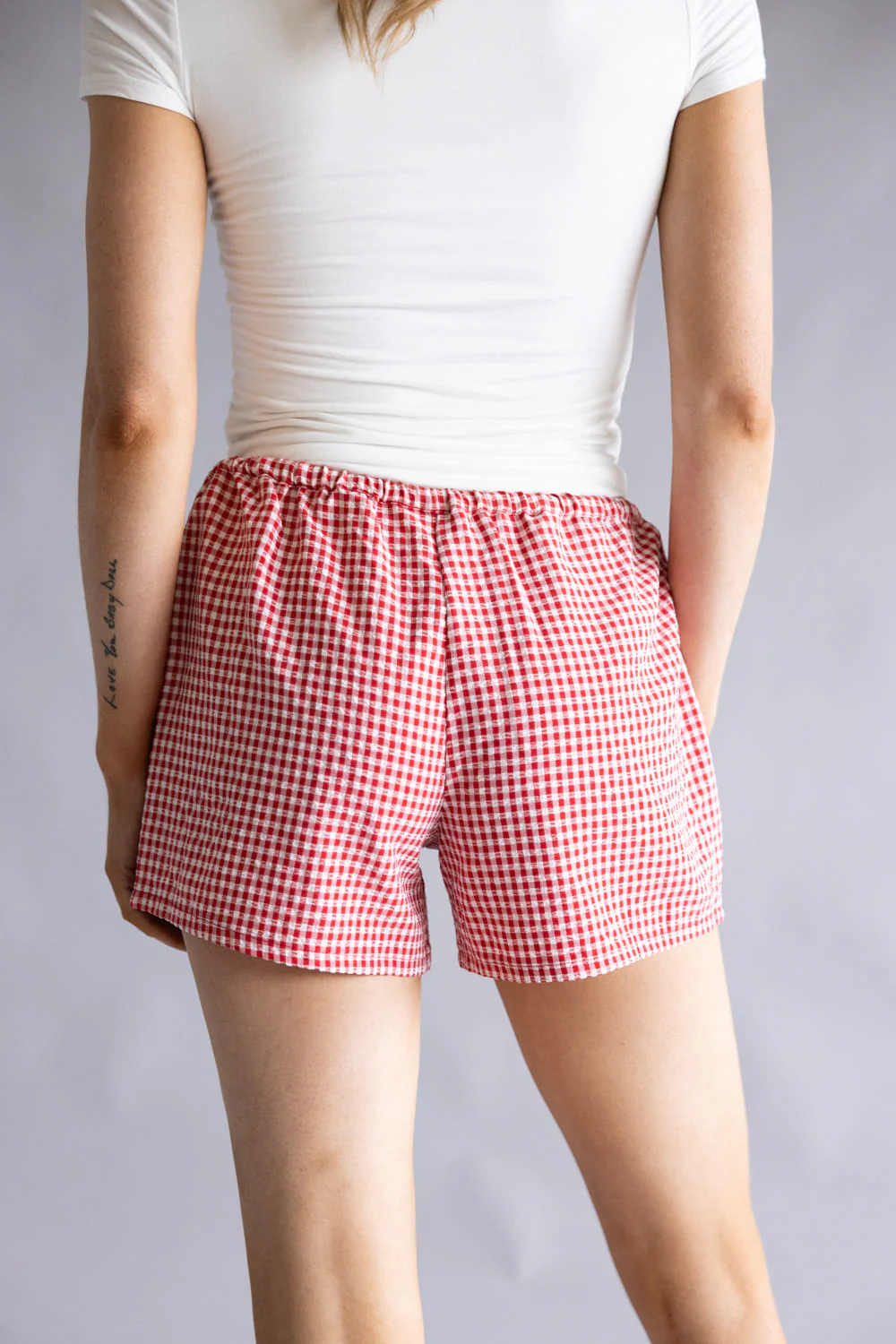 Gingham Boxer Shorts for Women in Red | DZ25A957-RED - Image 2