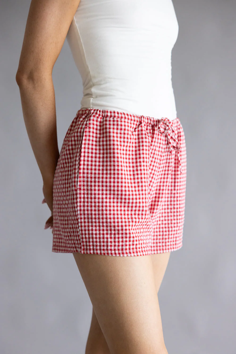Gingham Boxer Shorts for Women in Red | DZ25A957-RED - Image 3