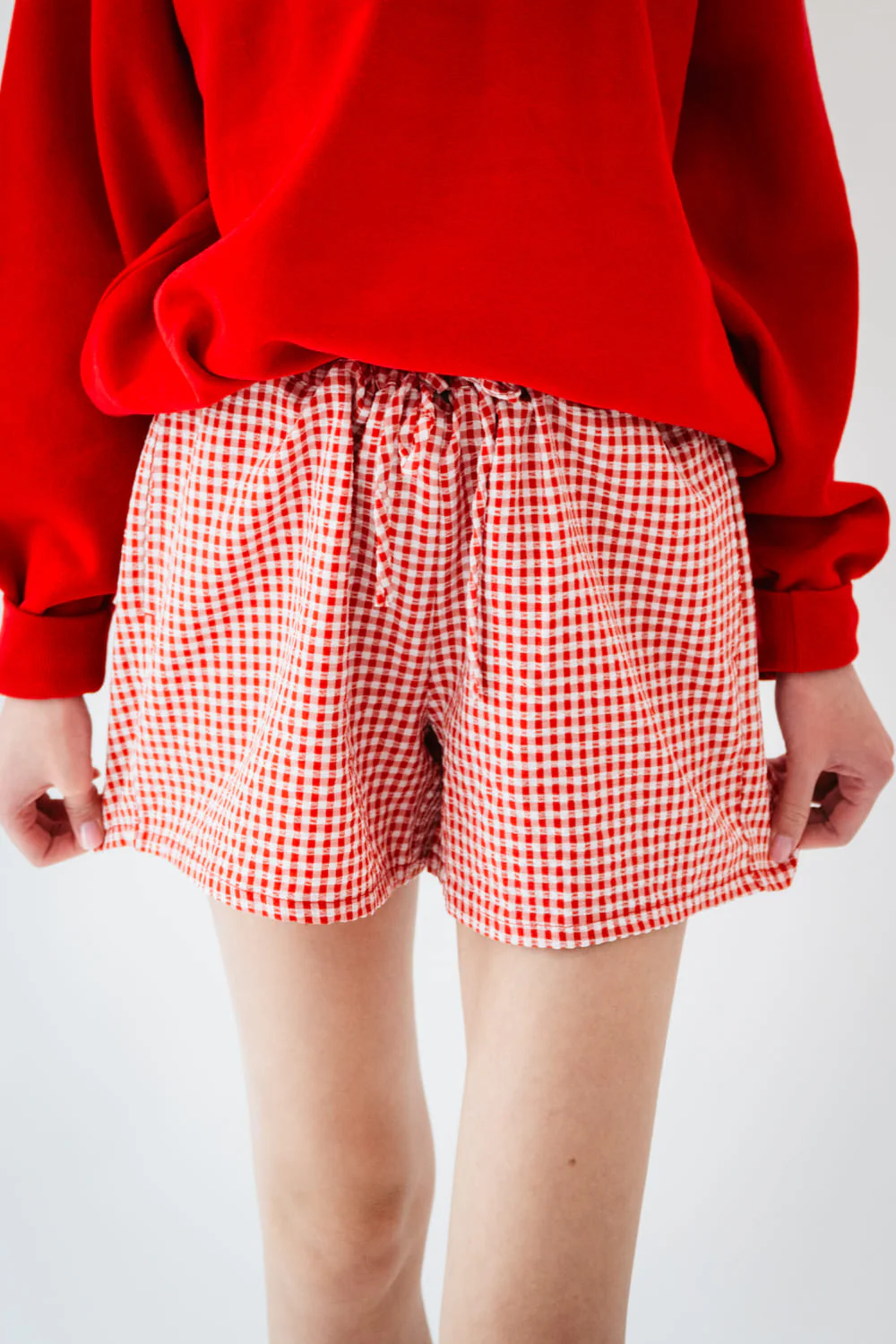 Gingham Boxer Shorts for Women in Red | DZ25A957-RED - Image 4