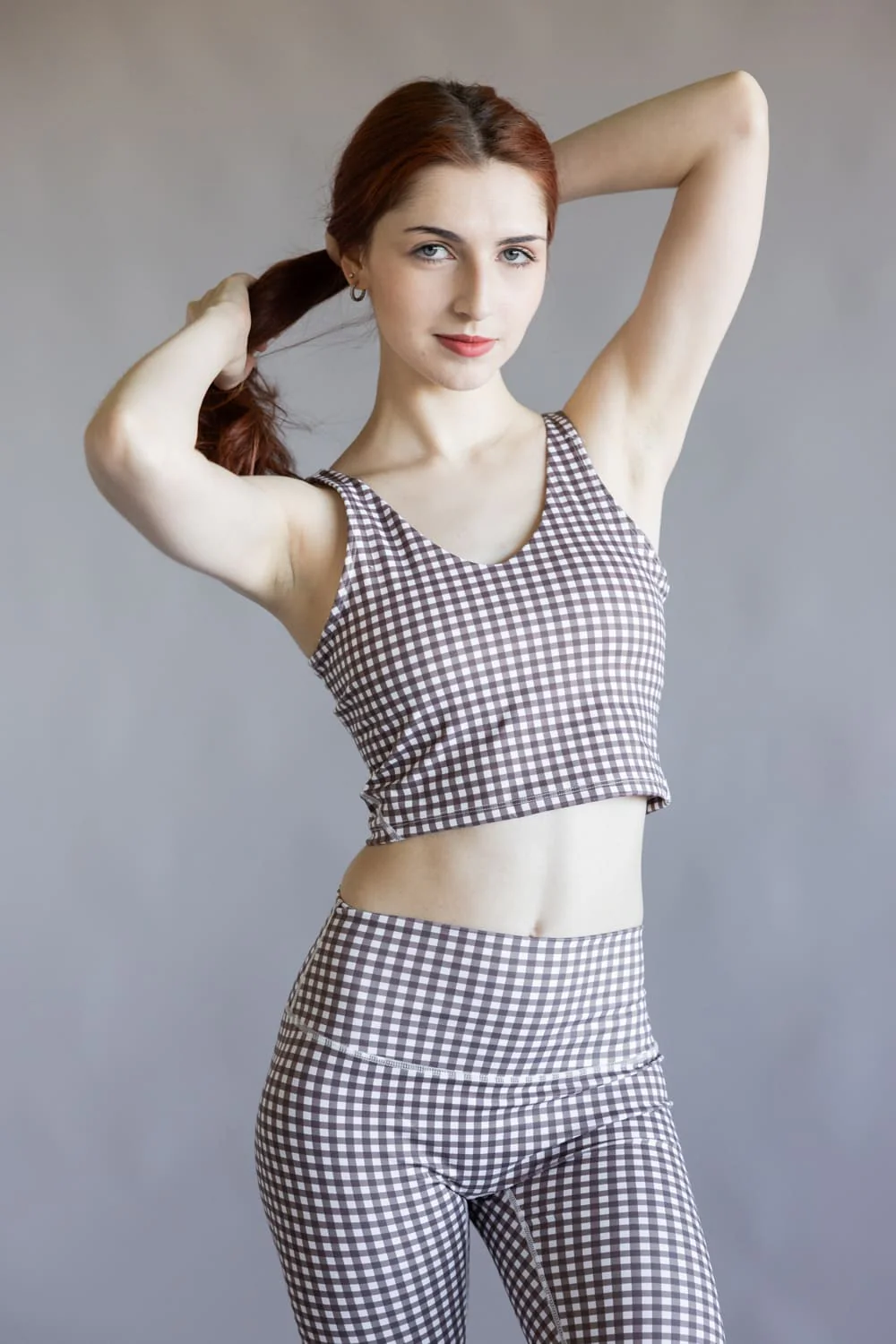 Gingham Crop Athletic Tank Top for Women in Brown/White | TP1152-1H-BROWN - Image 3
