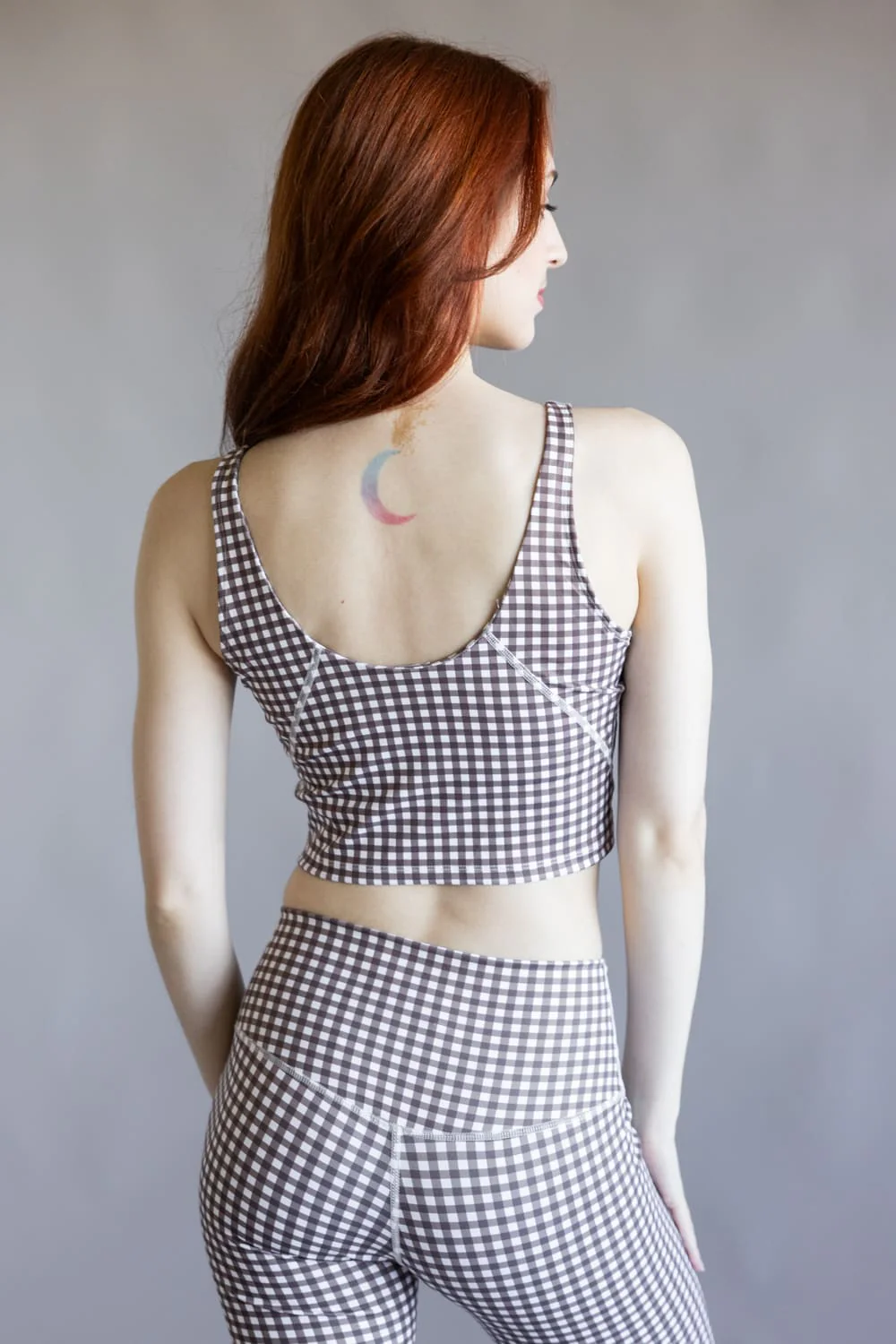 Gingham Crop Athletic Tank Top for Women in Brown/White | TP1152-1H-BROWN - Image 4