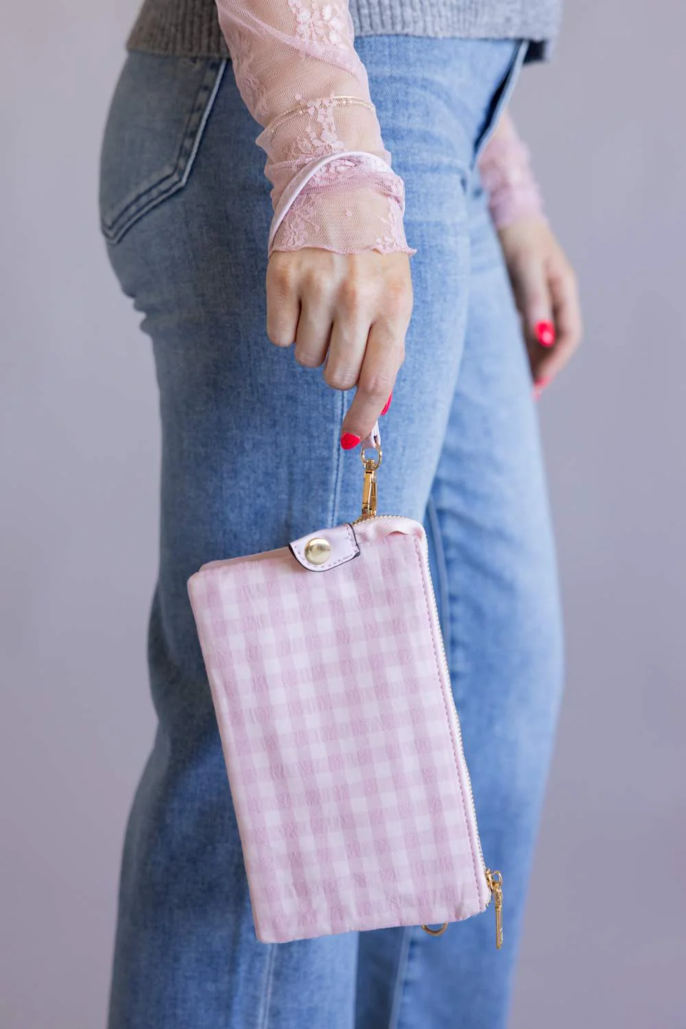 Gingham Crossbody Wristlet for Women in Pink | M013GHM-BPK - Image 2