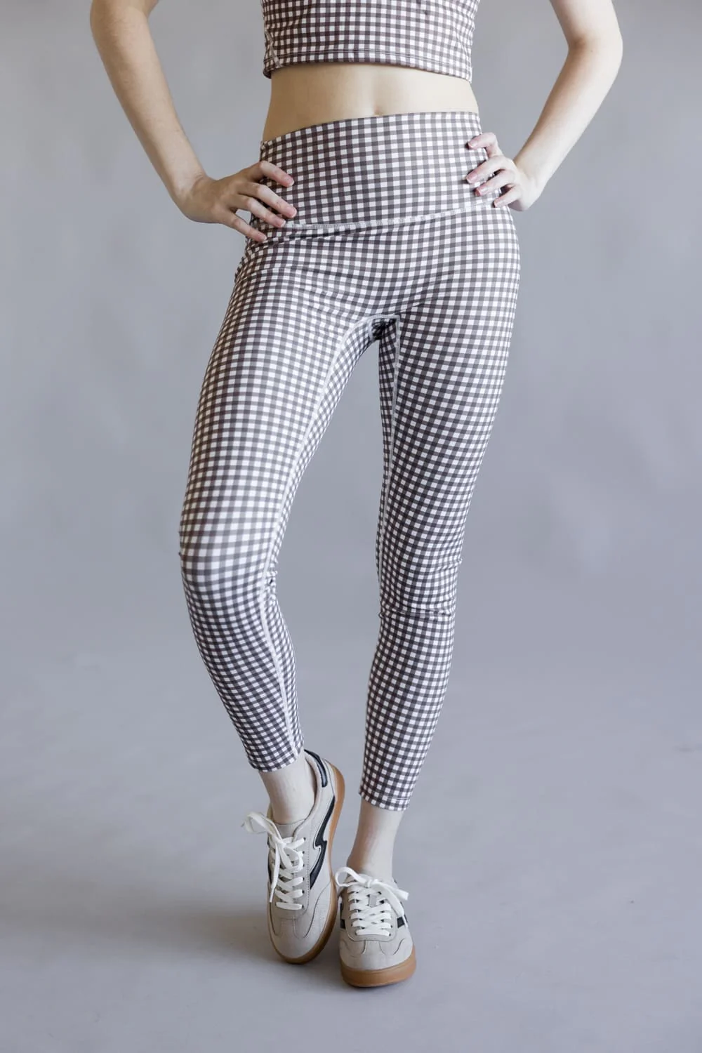 Gingham High-Rise Leggings for Women in Brown/White | YP70069-1-BROWN - Image 4