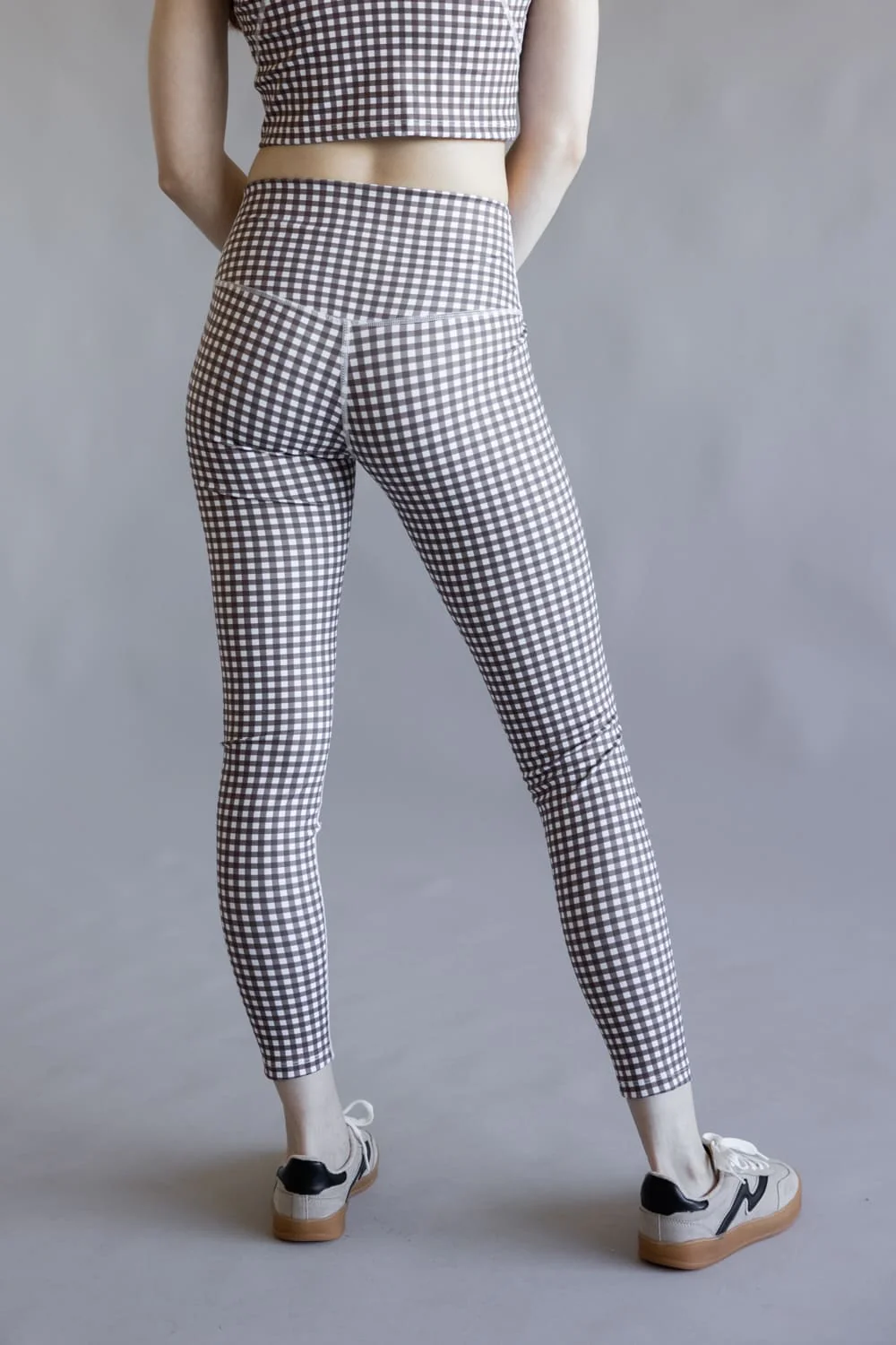 Gingham High-Rise Leggings for Women in Brown/White | YP70069-1-BROWN - Image 5