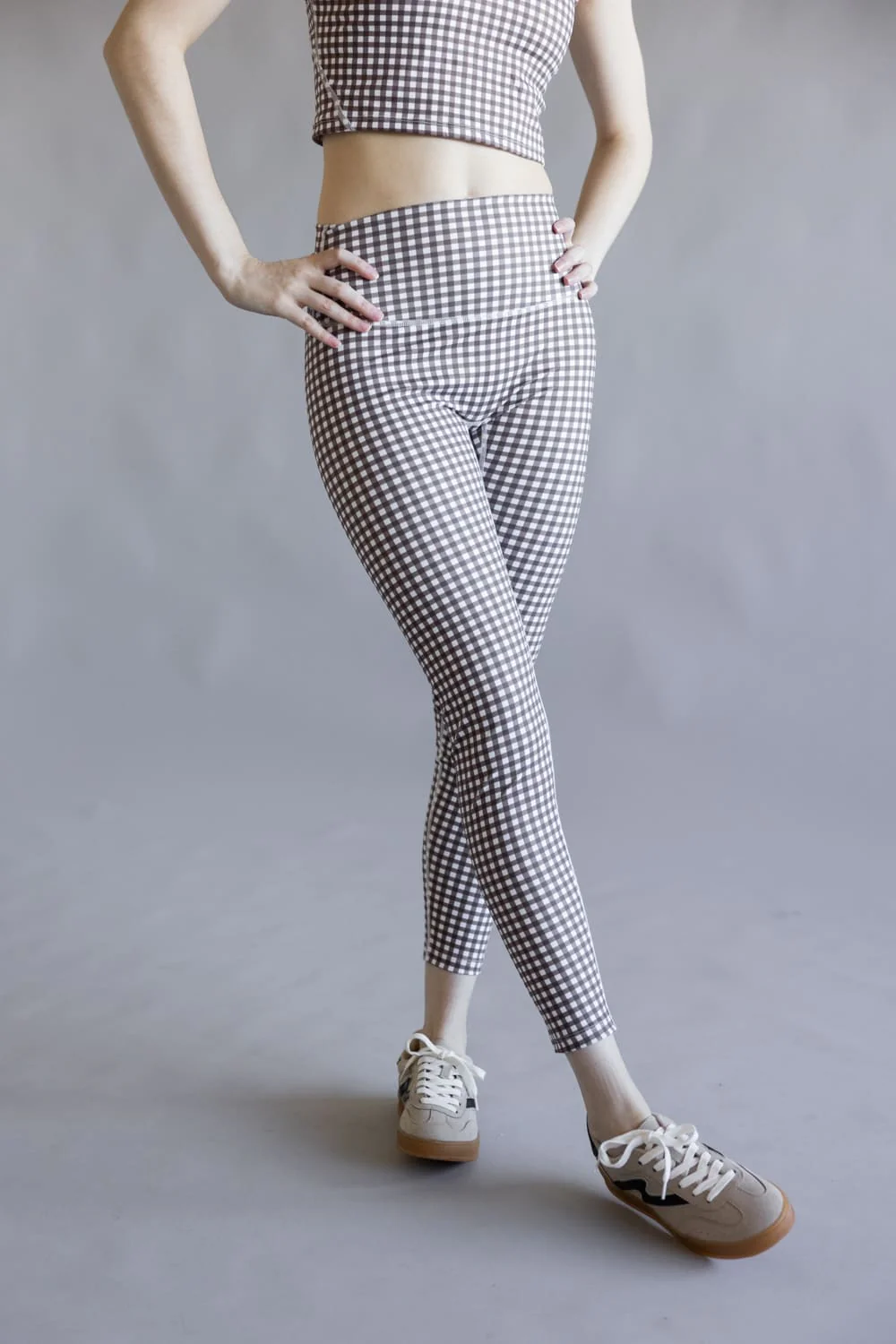 Gingham High-Rise Leggings for Women in Brown/White | YP70069-1-BROWN - Image 6