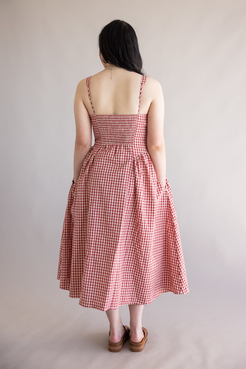 Gingham Tie Front Midi Dress for Women in Red | YD2924-RED - Image 3