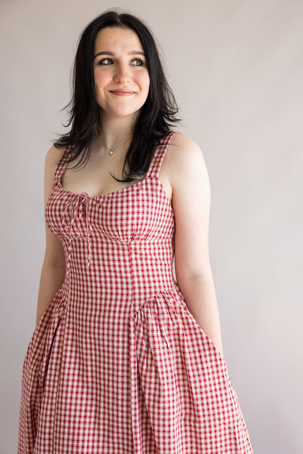 Gingham Tie Front Midi Dress for Women in Red | YD2924-RED - Image 5