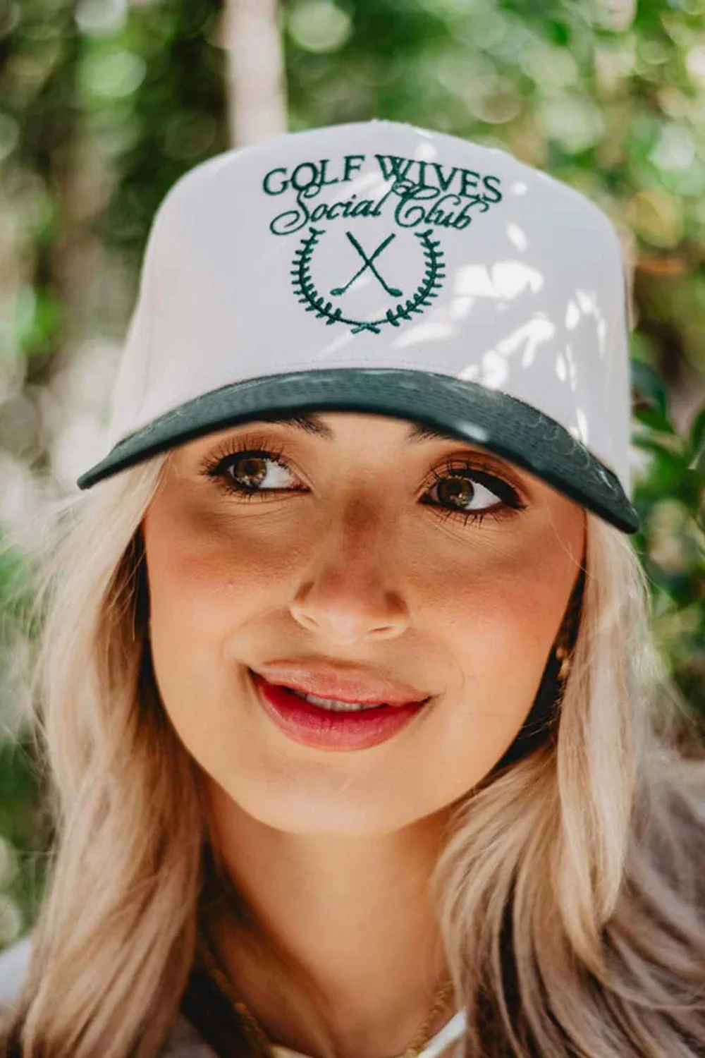 Golf Wives Social Club Trucker Hat for Women in Green/Tan | KDC-BC-1120-DGN-TAN - Image 2