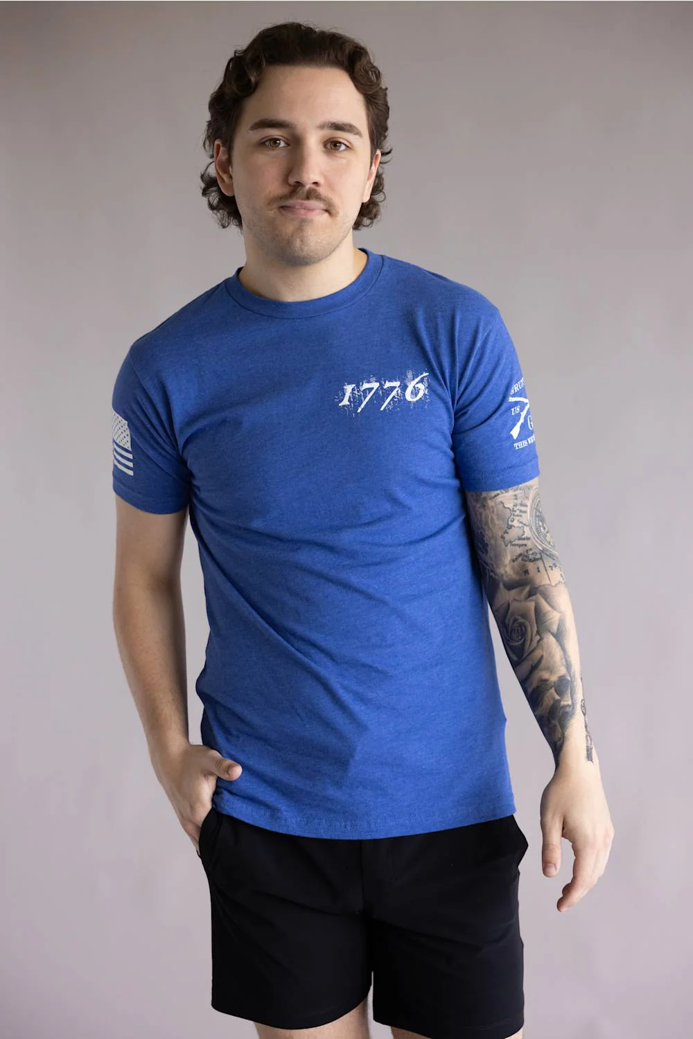 Grunt Style 1776 Flag T-Shirt for Men in Royal Blue | GS7889-ROYAL - Image 2
