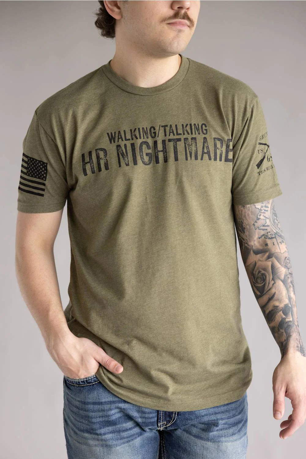 Grunt Style 1776 HR Nightmare T-Shirt for Men in Green | GS7011-MILITARYGREEN - Image 5