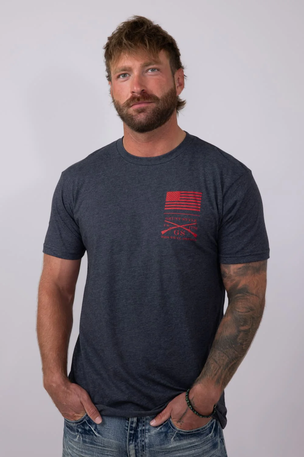 Grunt Style Red Blood Blue Collar T-Shirt for Men in Charcoal | GS5758-CHARCOAL - Image 2