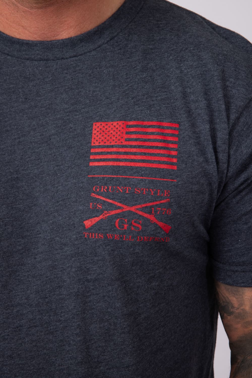 Grunt Style Red Blood Blue Collar T-Shirt for Men in Charcoal | GS5758-CHARCOAL - Image 4