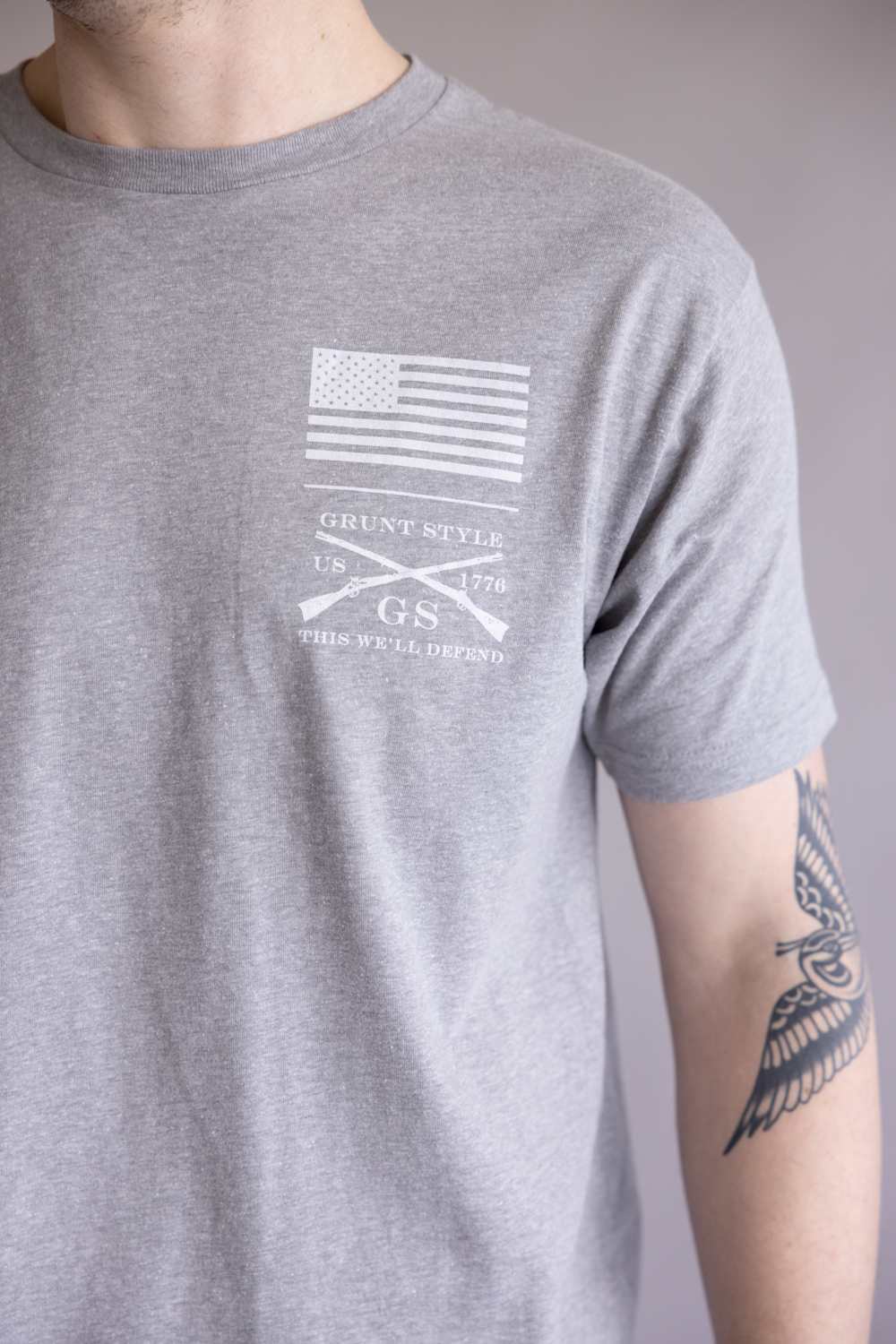 Grunt Style Red Blood Blue Collar T-Shirt for Men in Dark Heather Grey | GS6990-DKGRAYHEATHER - Image 4