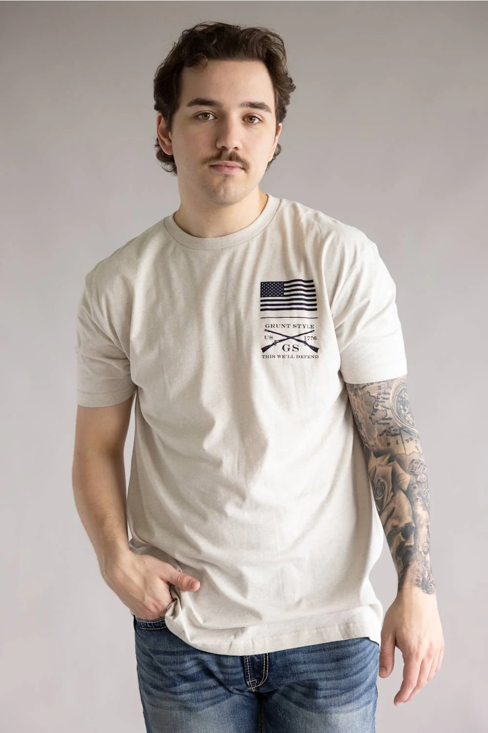 Grunt Style Red Blood Blue Collar T-Shirt for Men in Sand | GS6989-SAND - Image 2