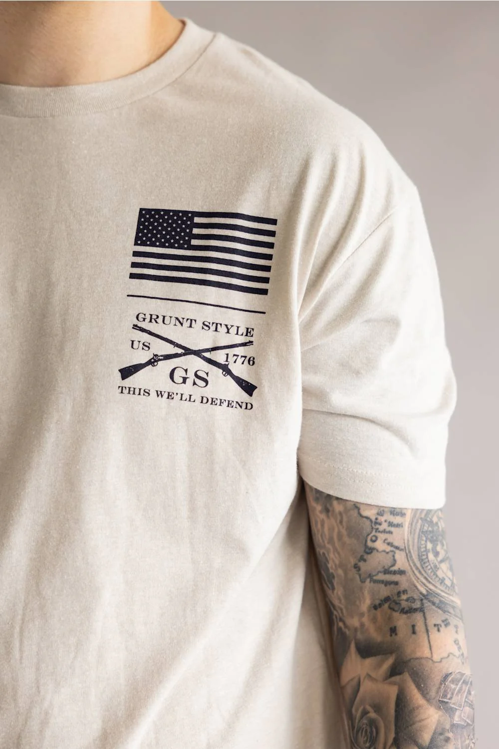 Grunt Style Red Blood Blue Collar T-Shirt for Men in Sand | GS6989-SAND - Image 3
