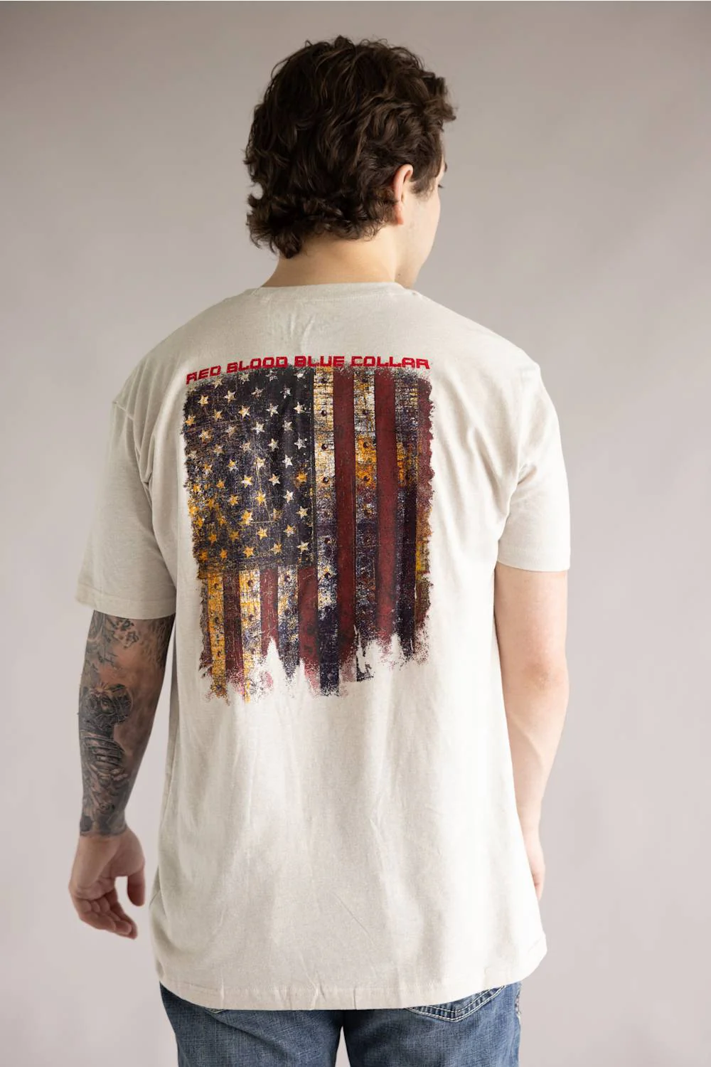 Grunt Style Red Blood Blue Collar T-Shirt for Men in Sand | GS6989-SAND - Image 4