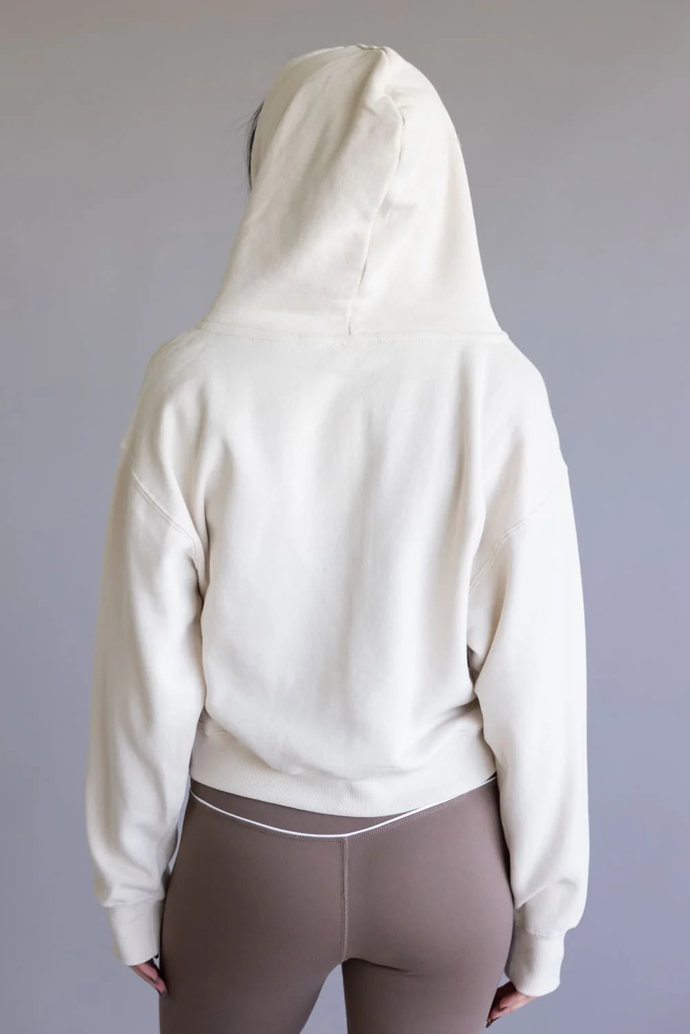 Half Zip Drawstring Fleece Hoodie for Women in Beige | JK359-BEIGE - Image 5