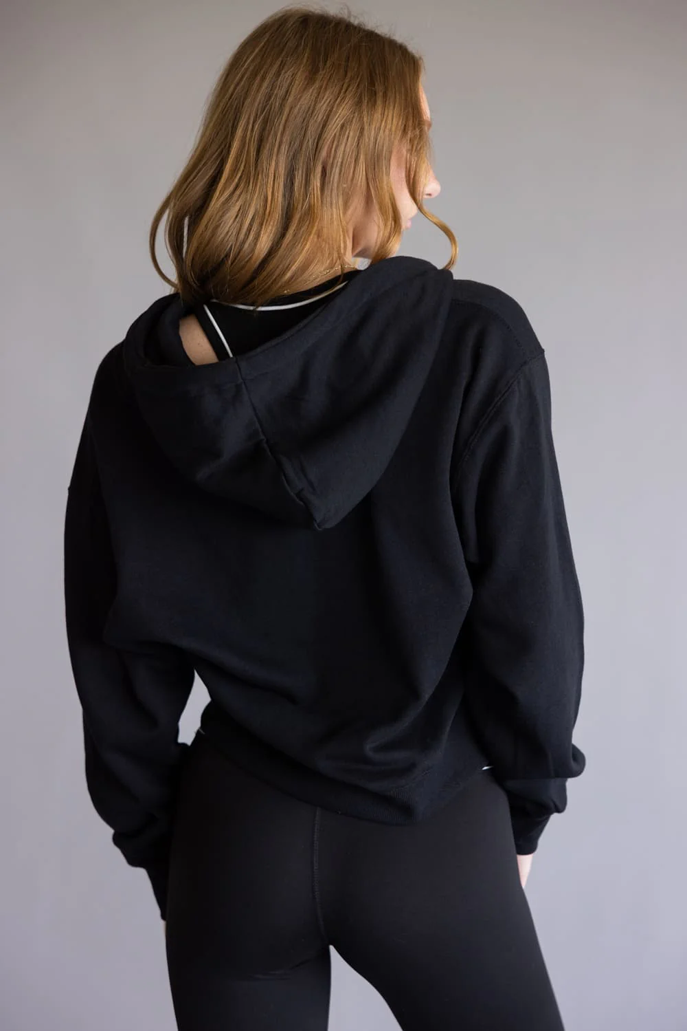 Half Zip Drawstring Fleece Hoodie for Women in Black | JK359-BLACK - Image 3