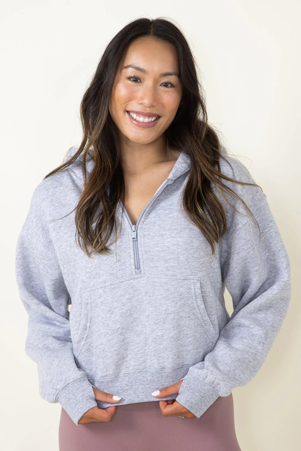 Half Zip Fleece Hoodie for Women in Heather Grey | JK350-LTGREY - Image 3