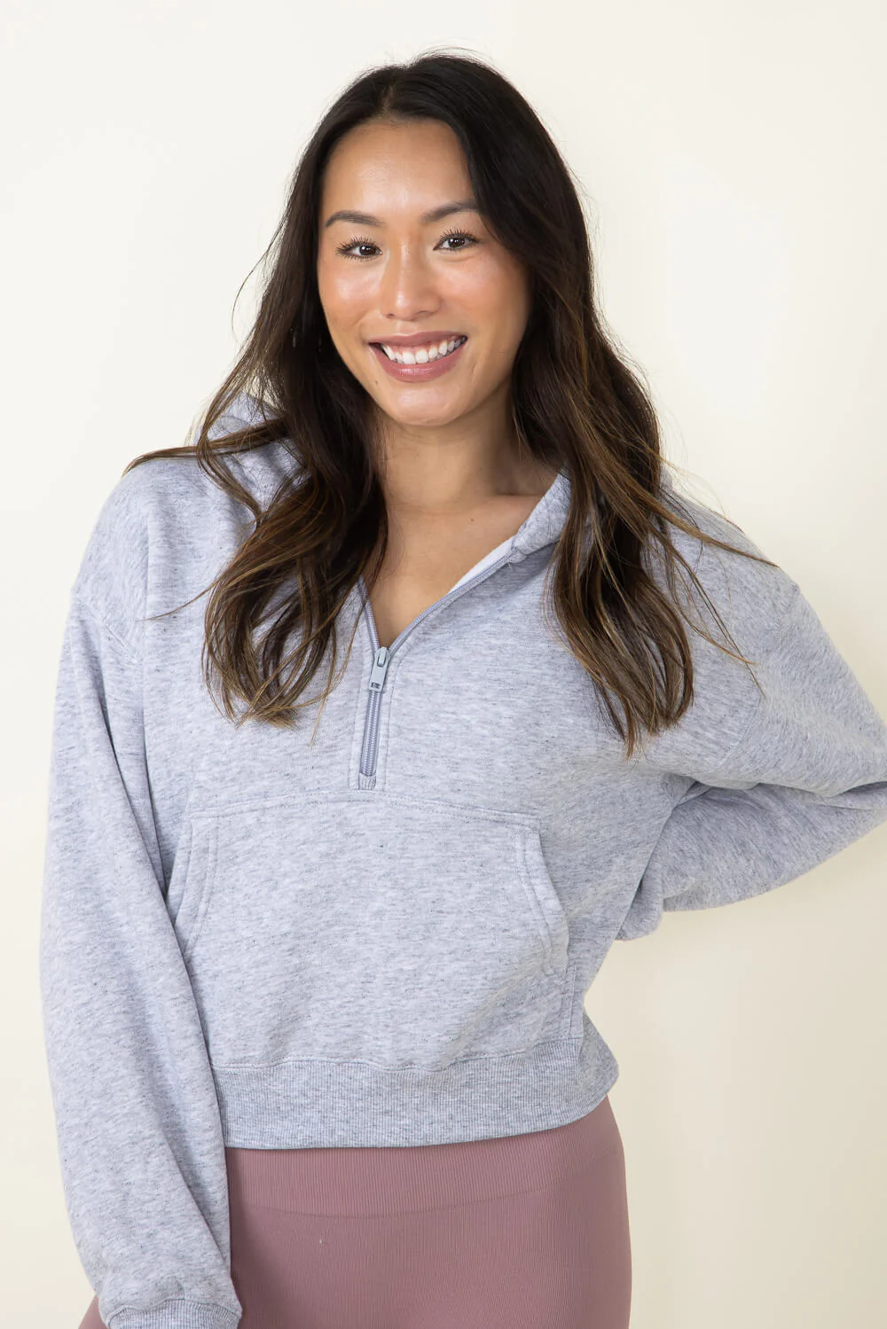Half Zip Fleece Hoodie for Women in Heather Grey | JK350-LTGREY - Image 4