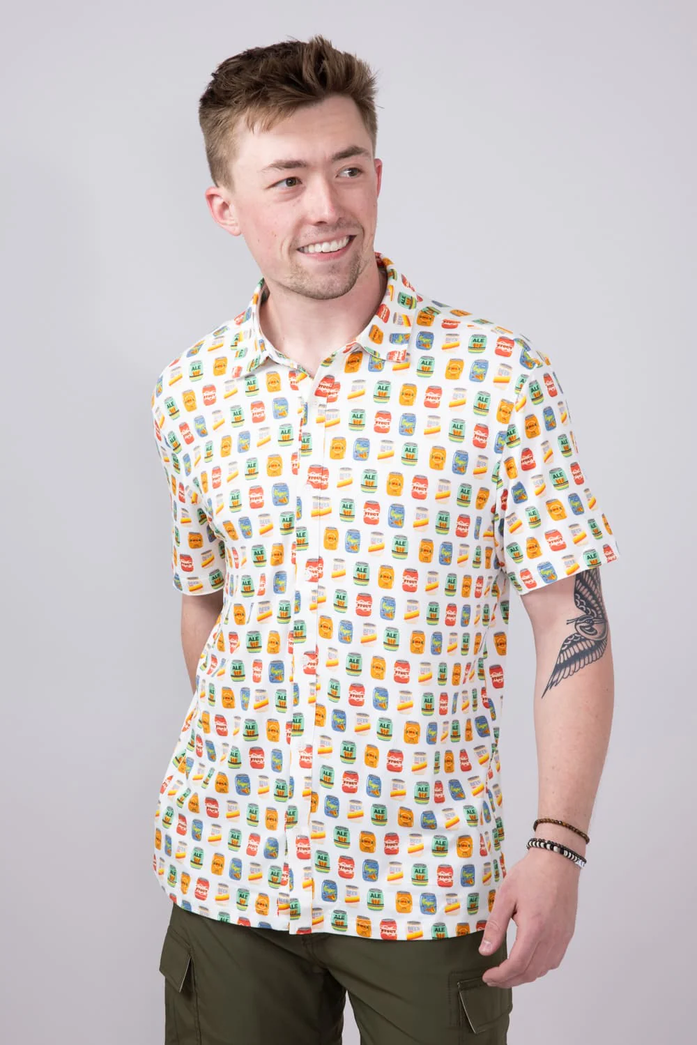 Hallstatt Beer Can Print Full Button Shirt for Men in White | HK017-BEERME-COCONUT - Image 4