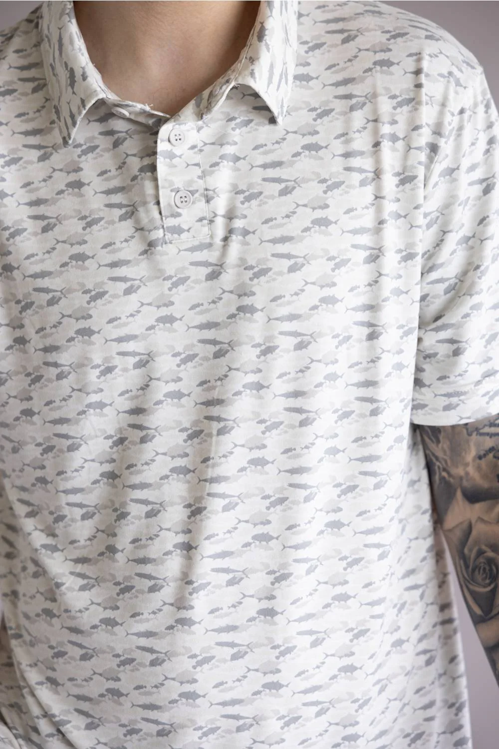 Hallstatt Fish Camo Polo for Men in Gray | T50365-CAMOSCHOOL-GRAY - Image 2
