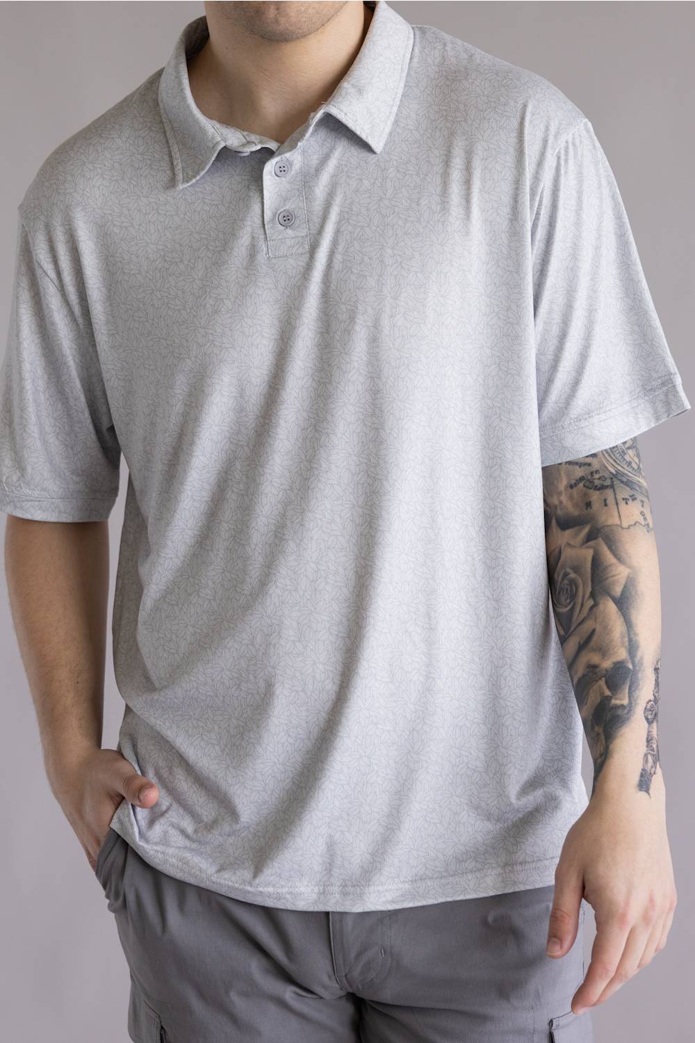 Hallstatt Leaves Polo for Men in Gray | T50365-LEAVES500-GRAY - Image 4