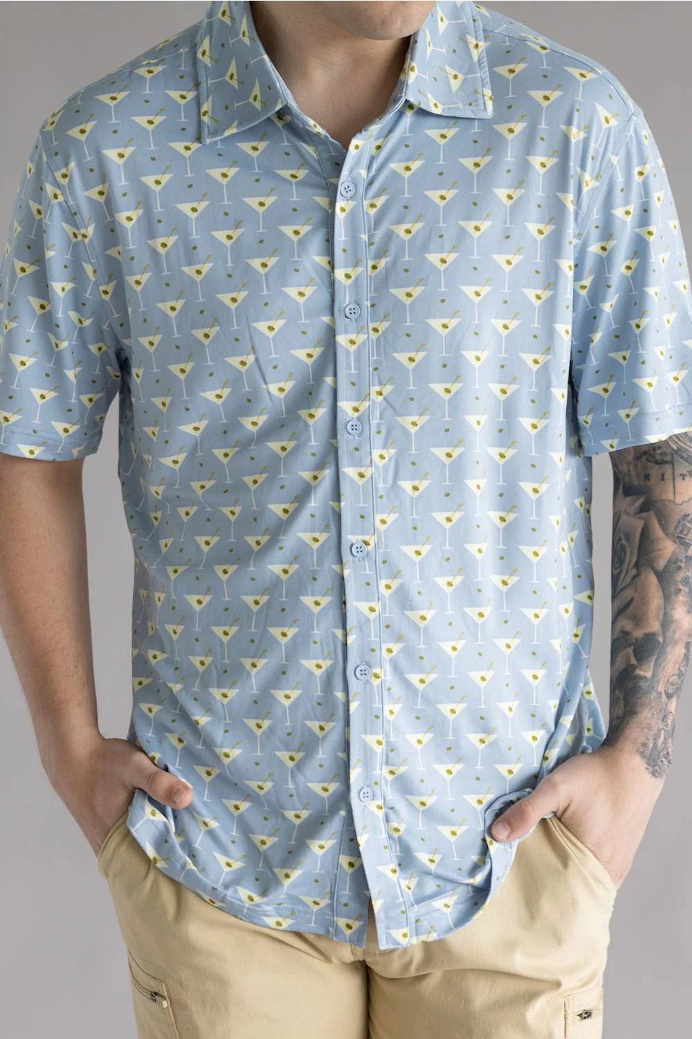 Hallstatt Martini Print Full Button Shirt for Men in Blue Fog | HK017-MARTINI-BLUEFOG - Image 2