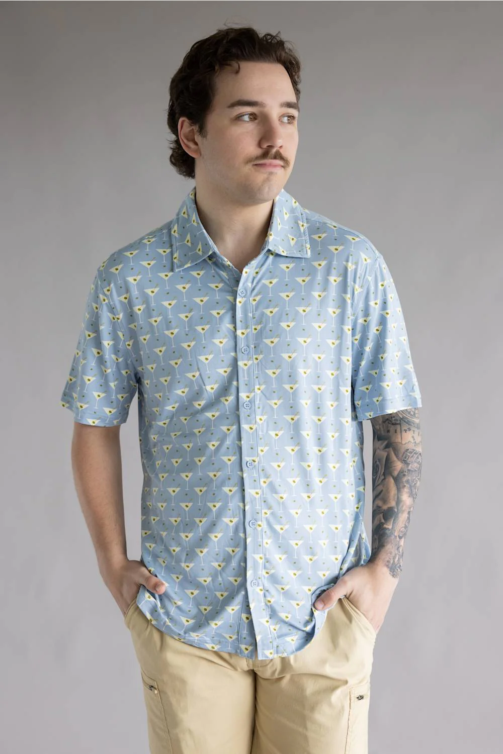 Hallstatt Martini Print Full Button Shirt for Men in Blue Fog | HK017-MARTINI-BLUEFOG - Image 3
