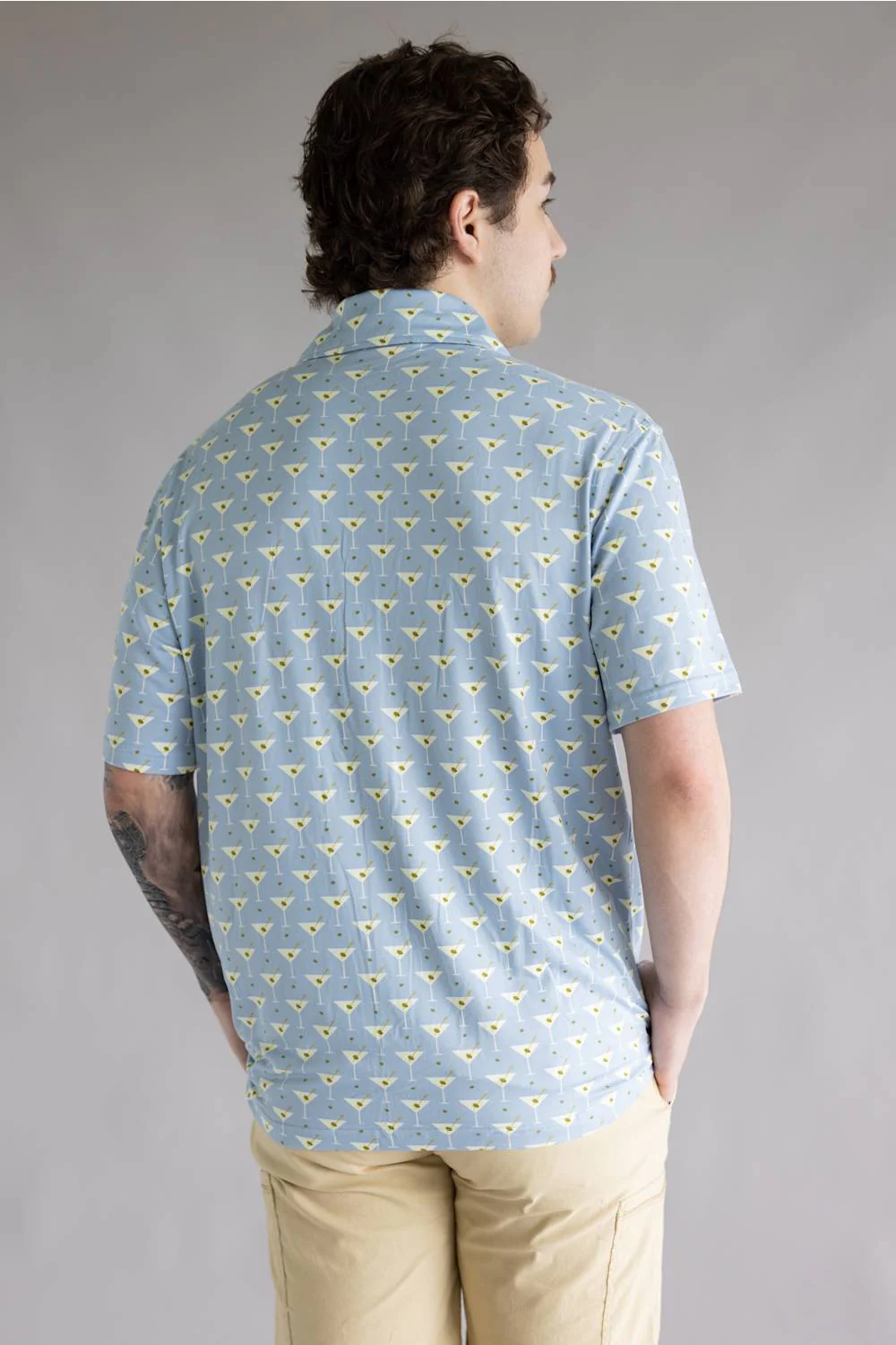 Hallstatt Martini Print Full Button Shirt for Men in Blue Fog | HK017-MARTINI-BLUEFOG - Image 4